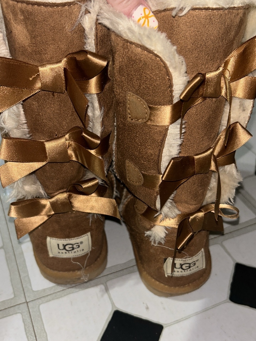 UGG Chestnut Bailey Bow Tall Suede Boots with Satin Bows